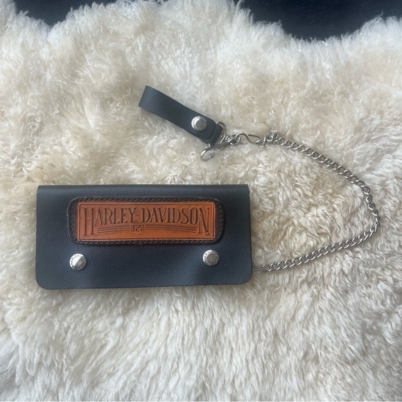 Vintage Harley  Davidson Black Leather Chain Biker Wallet - Picture 2 of 16